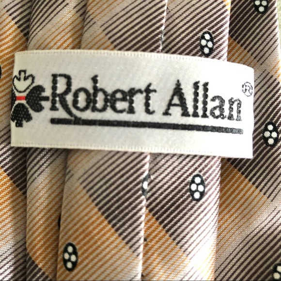 100% Polyester Tie Robert Allan Peach/Black/Cream - Picture 3 of 5